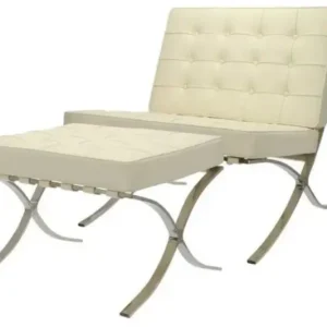 Barcelona Style Chair and Ottoman by Mies Van Der Rohe – Cream NH211