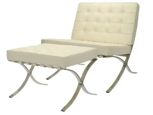Barcelona Style Chair and Ottoman by Mies Van Der Rohe – Cream NH211
